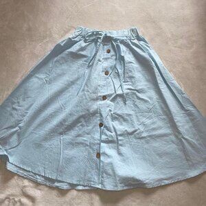 Baby Blue Button Midi Skirt